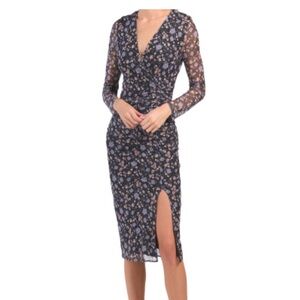 Sage collection black floral midi dress